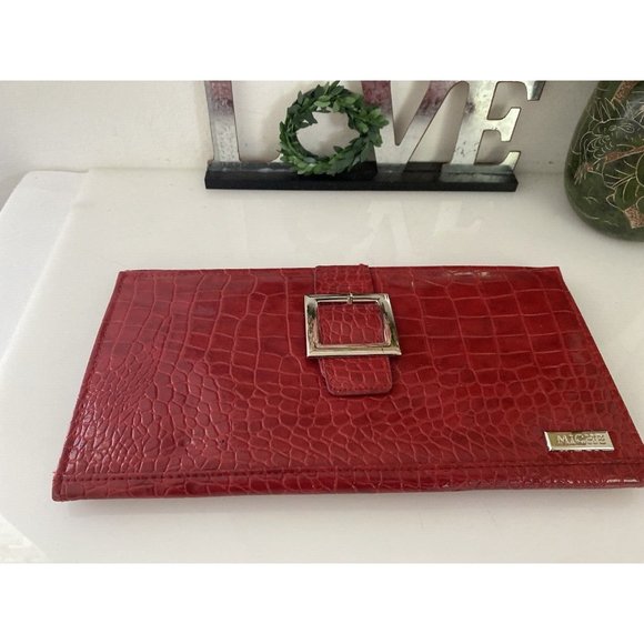 Vintage Miche Classic Clutch Purse Shell Red Ella Animal Print Veg‎ Leather NWOT - Picture 2 of 16